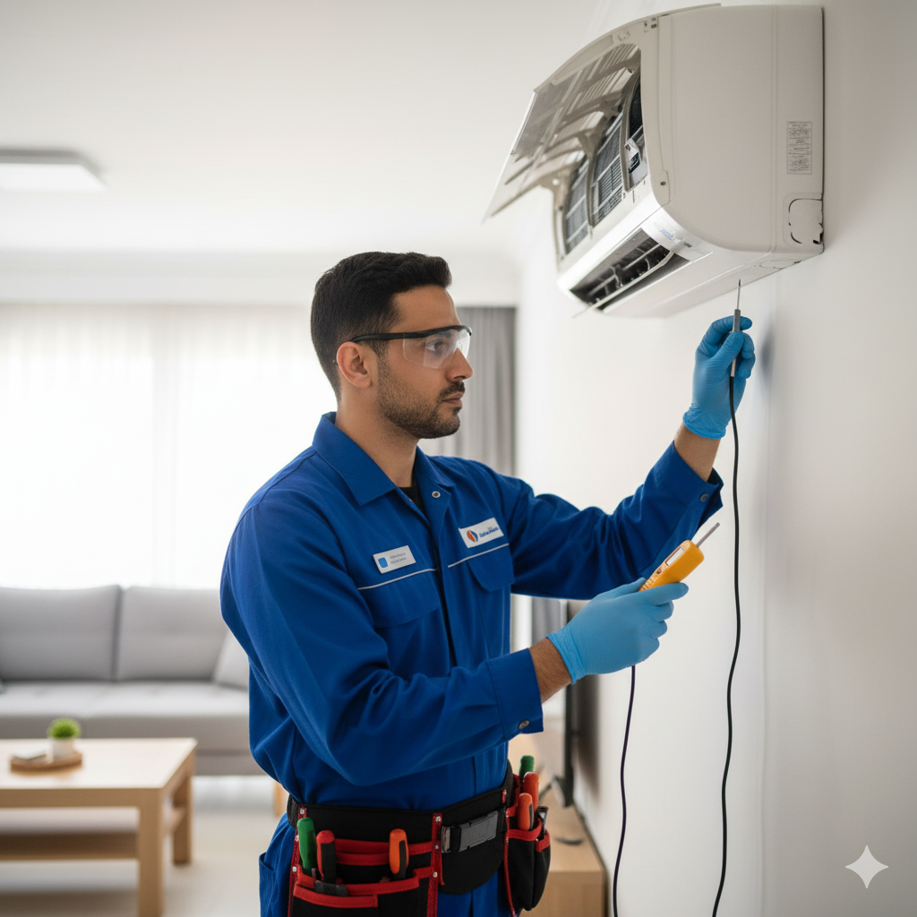 ني مكيفات بالرياض يقوم بفحص وحدة تكييف سبليت